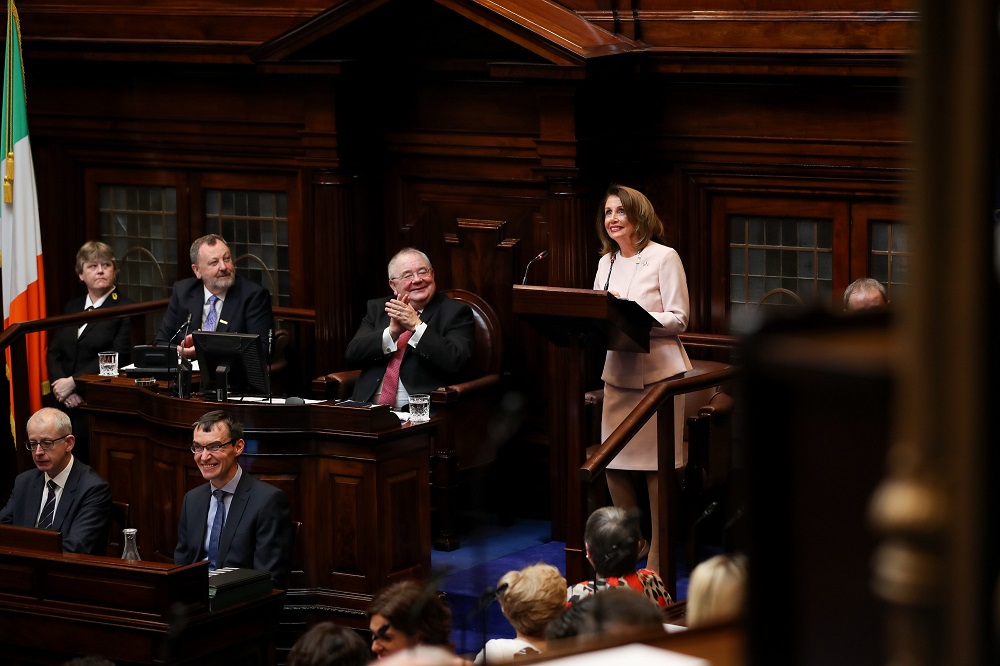 Congresswoman Nancy Pelosi speaking in the Dáil Chamber