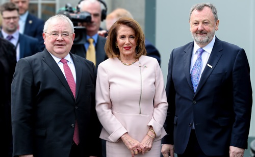 Ceann Comhairle Seán Ó Fearghaíl TD, U.S. House of Representatives Speaker Nancy Pelosi, and the Cathaoirleach of Seanad Éireann Senator Denis O’Donovan